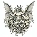 “Fall of the Rebel Angels”, “The Battle of the Angels”, “Mouth of Hell”. combine everything tattoo design idea