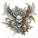 “Fall of the Rebel Angels”, “The Battle of the Angels”, “Mouth of Hell”. combine everything tattoo design idea