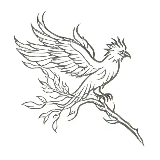 lebanese cedar tree and pheonix flying tattoo design idea