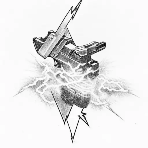 Pistol with lightning, laser pistol, back tattoo tattoo design idea