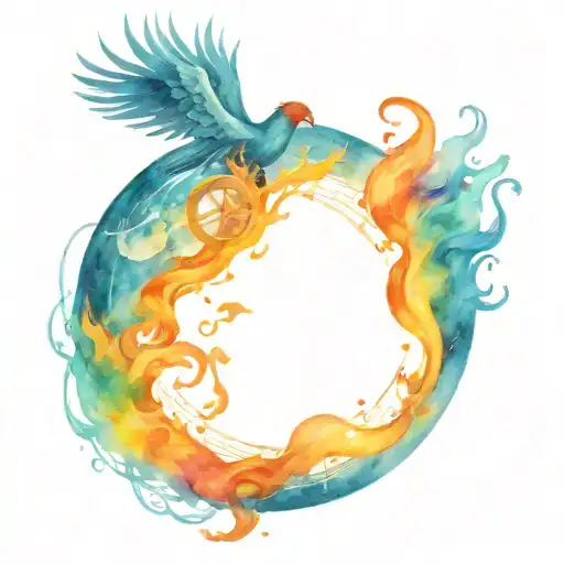 A phoenix flying over a globe, symbolizing your love for travel and exploration with a time turner and a magical book tattoo design idea