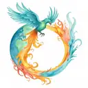 A phoenix flying over a globe, symbolizing your love for travel and exploration with a time turner and a magical book tattoo design idea