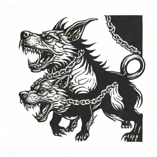 Cerberus with 3 heads and chains for the stomach  tattoo design idea