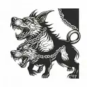 Cerberus with 3 heads and chains for the stomach  tattoo design idea