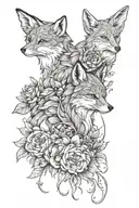 - Two foxes, one fox with solar elements and one with lunar elements. with peonies all around tattoo design idea