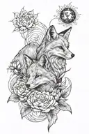 - Two foxes, one fox with solar elements and one with lunar elements. with peonies all around tattoo design idea
