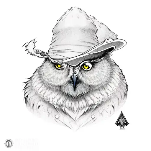 owlbear with wizard hat and playing cards tattoo design idea