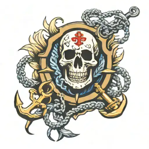 navy anchor dog tags skull tattoo design idea