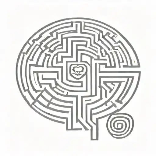 labyrinth maze, 3 stars, two hearts surrounded tattoo design idea