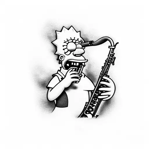 Lisa Simpson playing a saxophone surrounded by smoke tattoo design idea