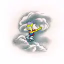 Bart Simpson skateboarding through a cloud of smoke tattoo design idea
