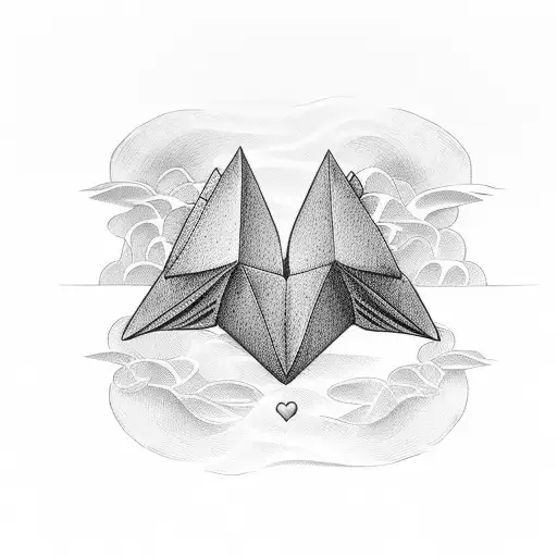 paper boat with two hearts within each other on wave tattoo design idea