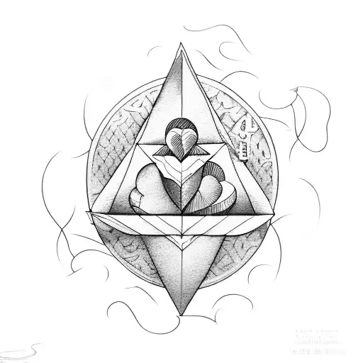 paper boat with two hearts within each other on wave tattoo design idea
