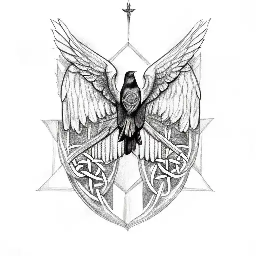 Raven with open wings, with a celtic symbols tattoo design idea