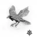 Raven with open wings, with a celtic symbols tattoo design idea