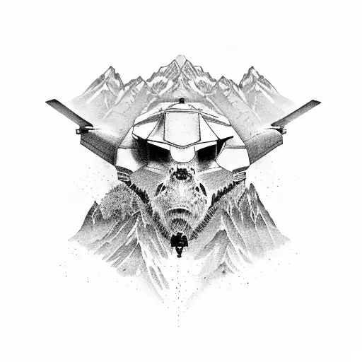 Afghanistan mountains with predator drones  tattoo design idea