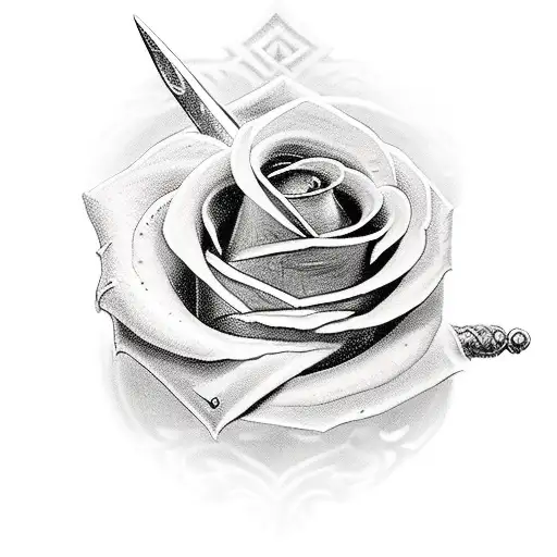 Medieval sword with a rose bush wrapping around it tattoo design idea