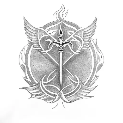 Create a tattoo of a trident with wings tattoo design idea