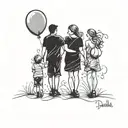 Family in black siluette Dad, Mom, 2 daughter and a boy holding a balloon with Autism colors tattoo design idea