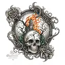 tim Burton inspired design incorporating fire and ice tattoo design idea