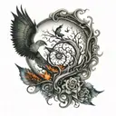 tim Burton inspired design incorporating fire and ice tattoo design idea