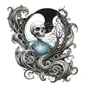 tim Burton inspired design incorporating fire and ice tattoo design idea