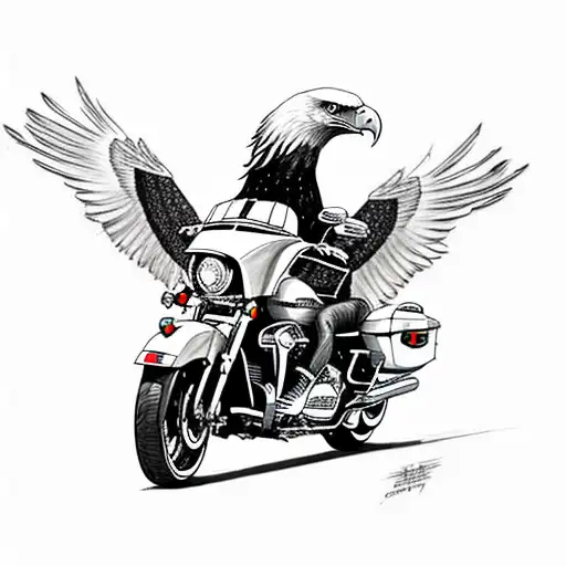 An Eagle riding a Harley Davidson motorbike at night tattoo design idea