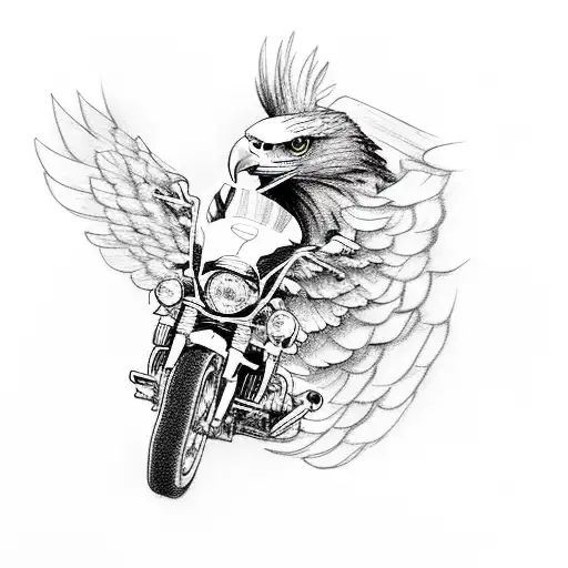 An Eagle riding a Harley Davidson motorbike at night tattoo design idea