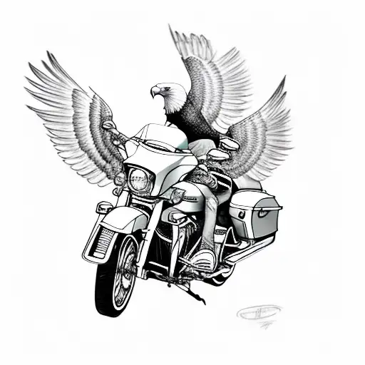 An Eagle riding a Harley Davidson motorbike at night tattoo design idea