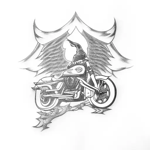 An Eagle riding a Harley Davidson motorbike at night tattoo design idea