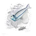 A diver exploring the depths of the ocean surrounded by vibrant marine life tattoo design idea