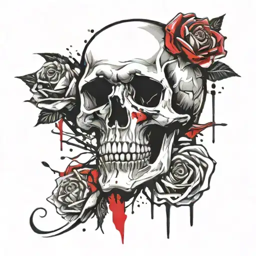 skull tribal and rose tattoo design idea