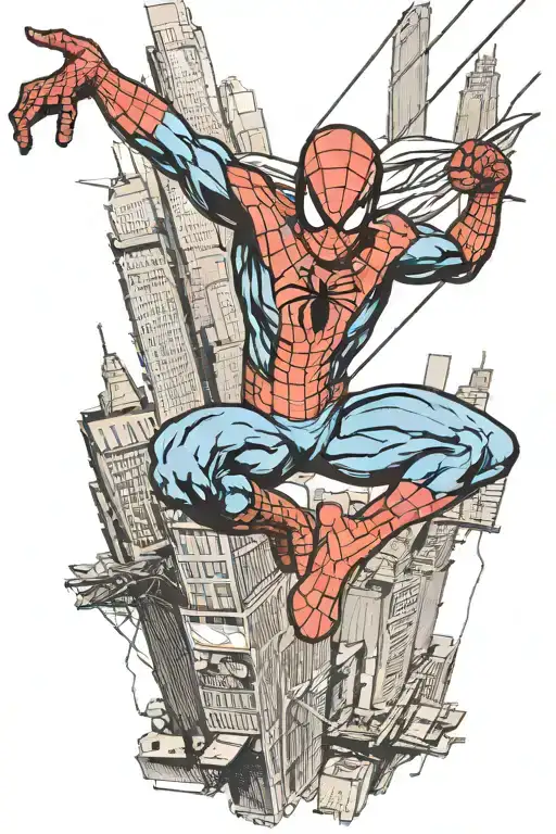spider man swinging through New York  tattoo design idea