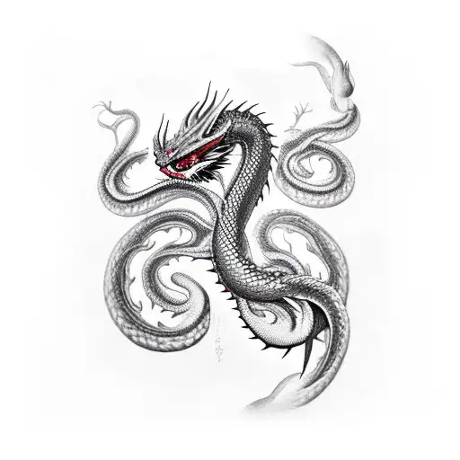 red snake with black dragon nad white patterns tattoo design idea