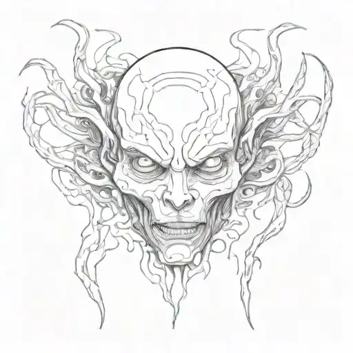 multiple disorder scary alien head surrounded tattoo design idea
