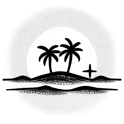 palm tree, sea, sunset in square mframe tattoo design idea