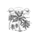 palm tree, sea, sunset in square frame tattoo design idea