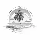 palm tree, sea, sunset in square frame tattoo design idea