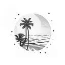 palm tree, sea, sunset in square frame tattoo design idea