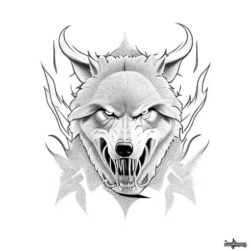 Lobo com faca na boca tattoo design idea