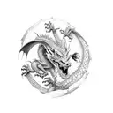 Dragon biting a wolf tattoo design idea