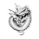 Dragon biting a wolf tattoo design idea