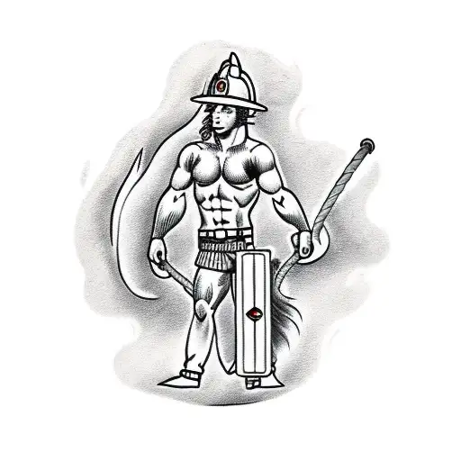 A fiery centaur firefighter wielding a fire hose tattoo design idea