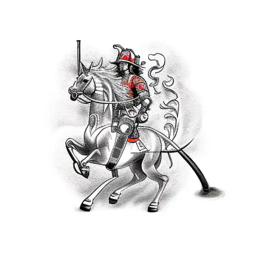 A fiery centaur firefighter wielding a fire hose tattoo design idea