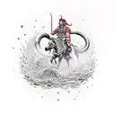 A fiery centaur firefighter wielding a fire hose tattoo design idea