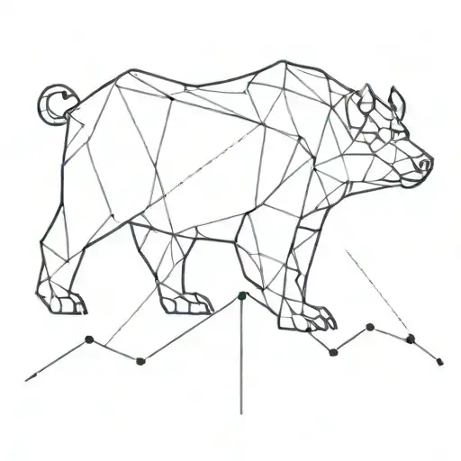 A minimalist geometric design of a bear and bull facing off in a stock market graph tattoo design idea