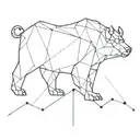 A minimalist geometric design of a bear and bull facing off in a stock market graph tattoo design idea