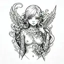 nude anime girl standing tattoo design idea