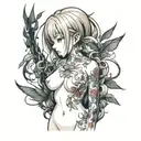 nude anime girl standing tattoo design idea