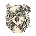 nude anime girl standing tattoo design idea